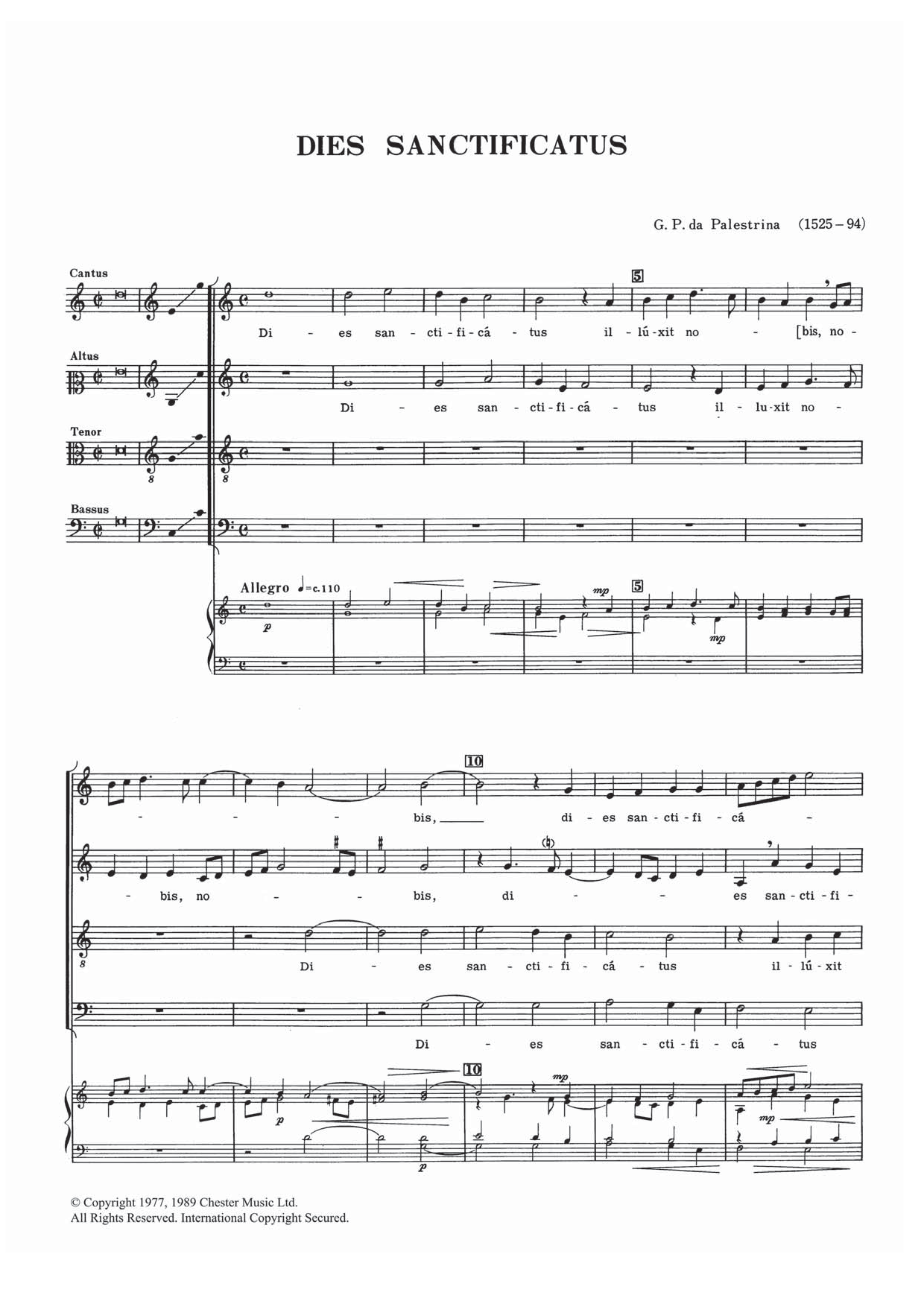 Giovanni Palestrina Dies Sanctificatus sheet music notes and chords arranged for SATB Choir