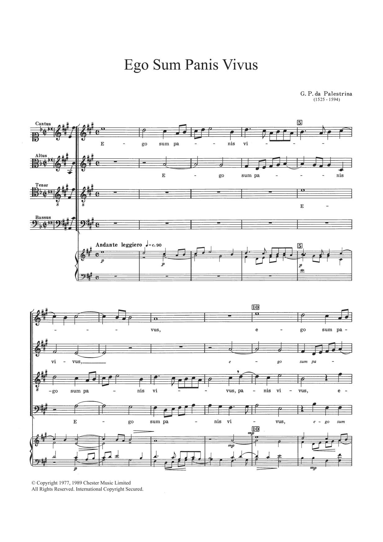 Giovanni Palestrina Ego Sum Panis Vivus sheet music notes and chords arranged for Choir