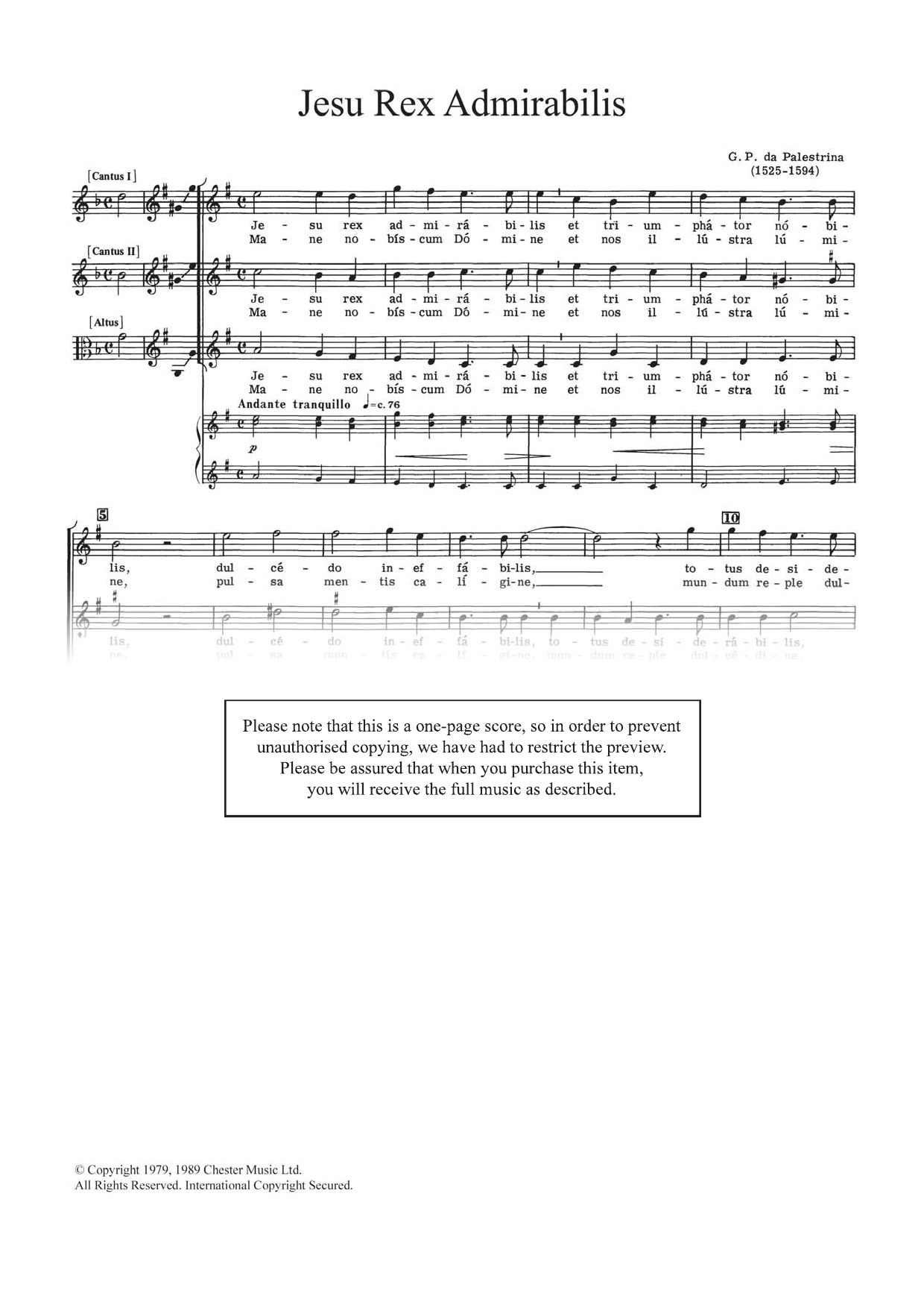 Giovanni Palestrina Jesu Rex Admirabilis sheet music notes and chords arranged for SSA Choir