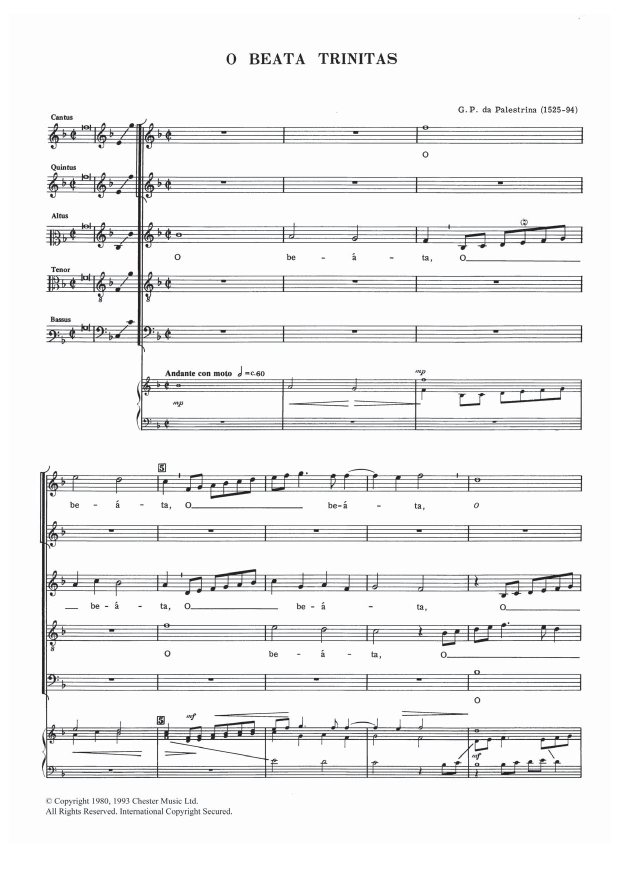 Giovanni Palestrina O Beata Trinitas sheet music notes and chords arranged for Piano, Vocal & Guitar Chords