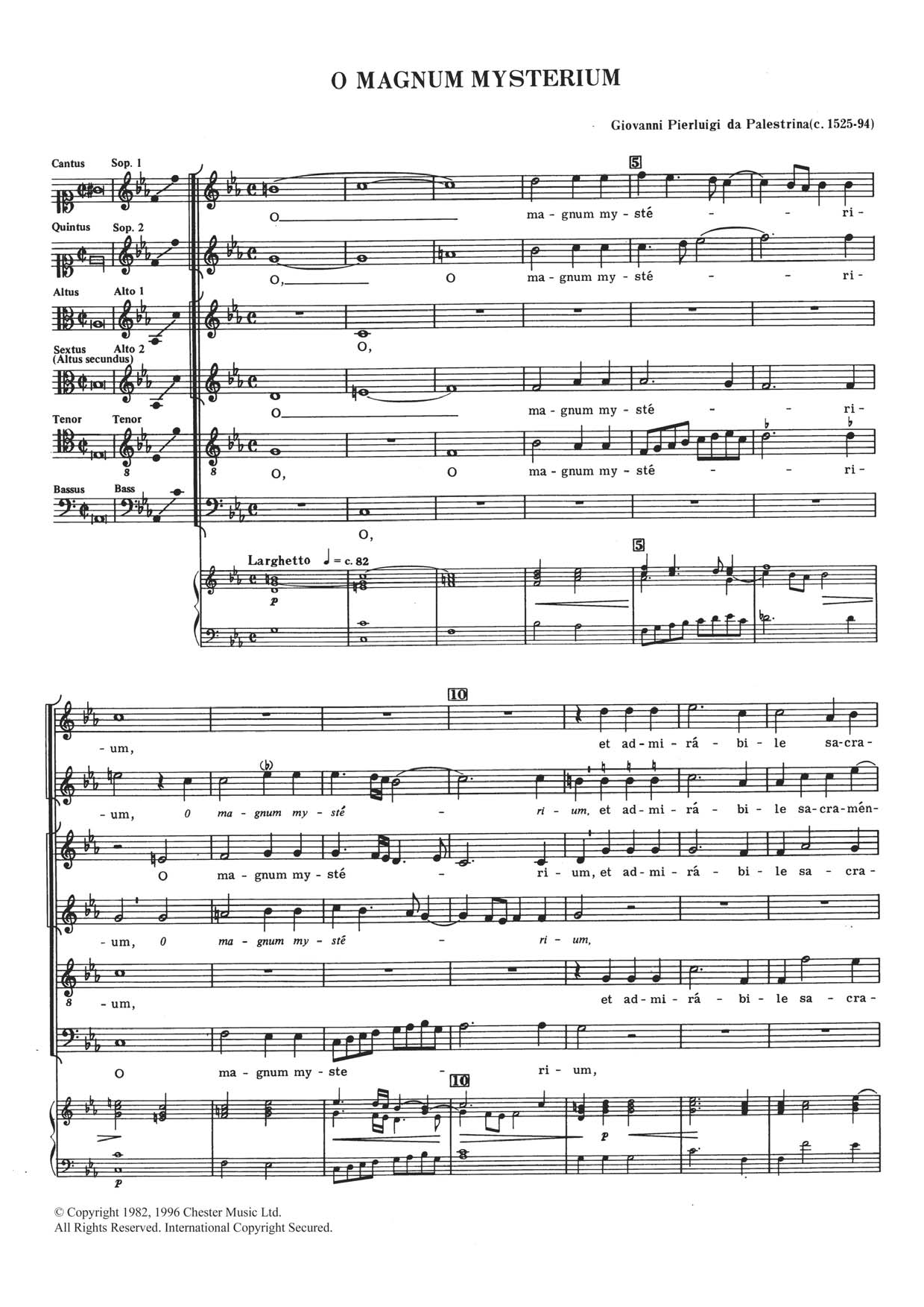 Giovanni Palestrina O Magnum Mysterium sheet music notes and chords arranged for SATB Choir