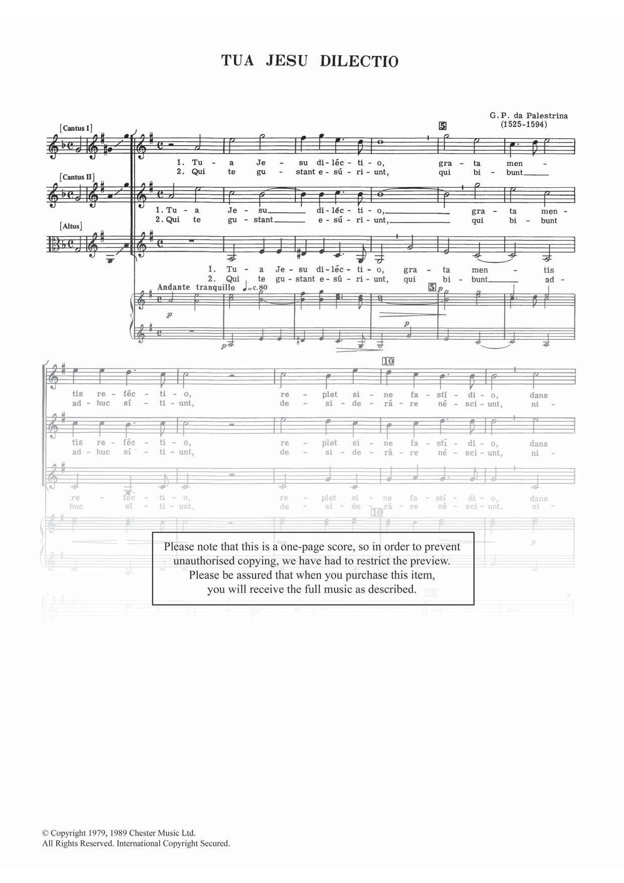 Giovanni Palestrina Tua Jesu Dilectio sheet music notes and chords arranged for Choir