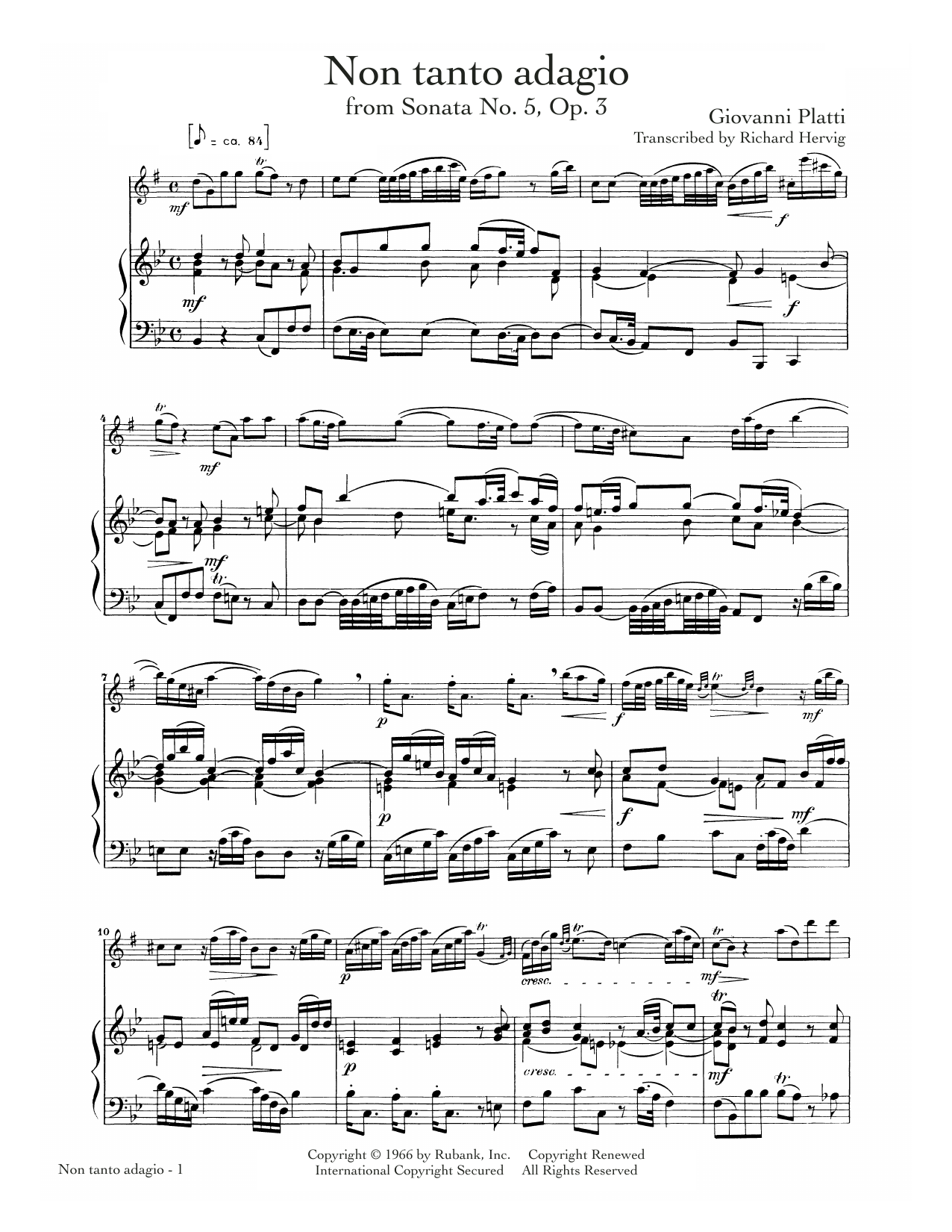 Giovanni Platti Non tanto adagio sheet music notes and chords arranged for Alto Sax and Piano