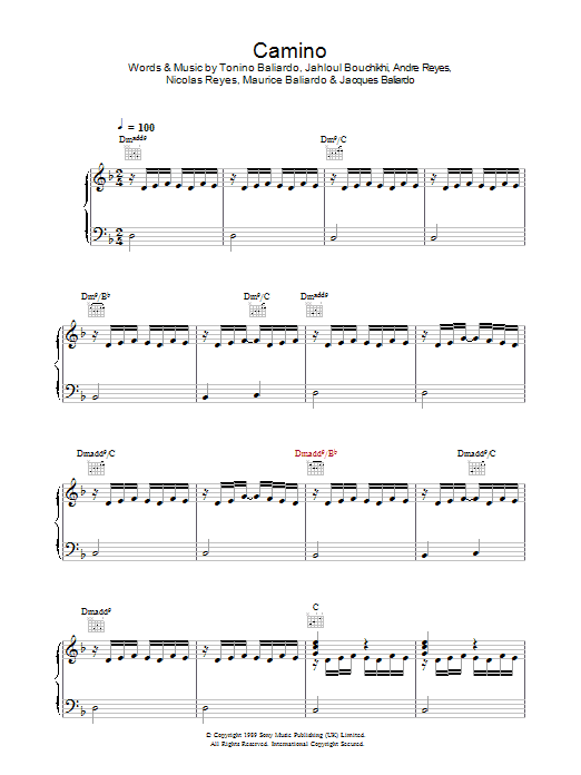 Gipsy Kings Camino sheet music notes and chords arranged for Piano, Vocal & Guitar Chords
