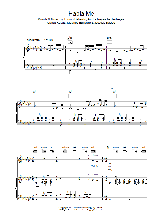 Gipsy Kings Habla Me sheet music notes and chords arranged for Piano, Vocal & Guitar Chords