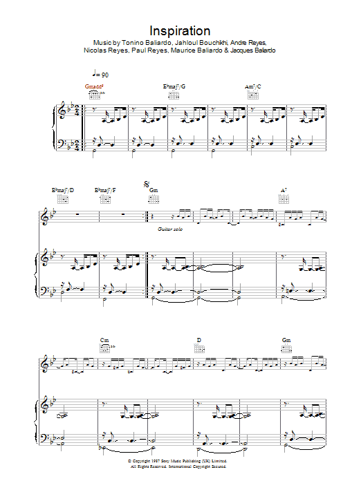 Gipsy Kings Inspiration sheet music notes and chords arranged for Piano, Vocal & Guitar Chords