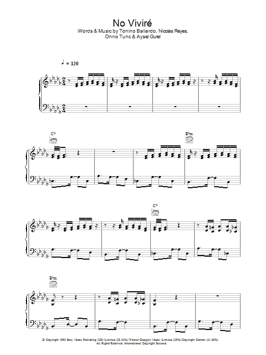 Gipsy Kings No Vivire sheet music notes and chords arranged for Piano, Vocal & Guitar Chords