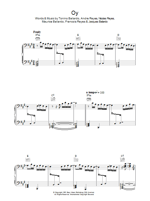 Gipsy Kings Oy sheet music notes and chords arranged for Piano, Vocal & Guitar Chords