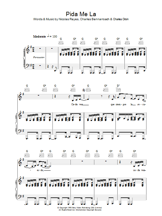 Gipsy Kings Pida Me La sheet music notes and chords arranged for Piano, Vocal & Guitar Chords