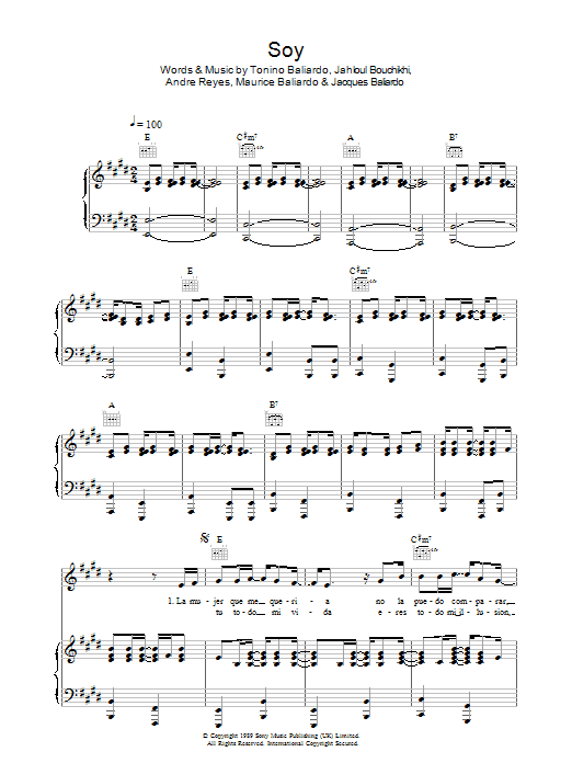 Gipsy Kings Soy sheet music notes and chords arranged for Piano, Vocal & Guitar Chords