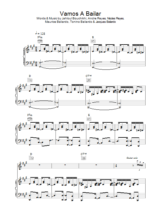 Gipsy Kings Vamos A Bailar sheet music notes and chords arranged for Piano, Vocal & Guitar Chords