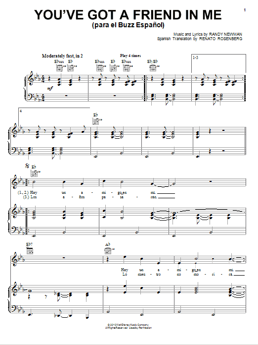 Gipsy Kings You've Got a Friend in Me (para el Buzz Español) (from Toy Story 3) sheet music notes and chords arranged for Easy Piano