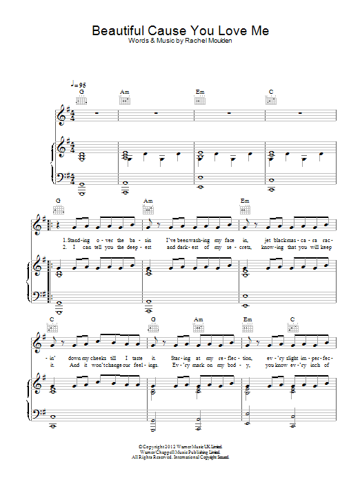 Girls Aloud Beautiful Cause You Love Me sheet music notes and chords arranged for Piano, Vocal & Guitar Chords