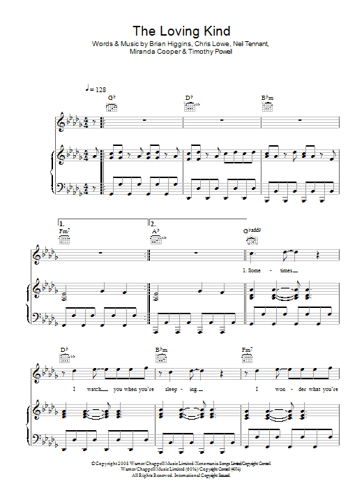 Girls Aloud The Loving Kind sheet music notes and chords arranged for Piano, Vocal & Guitar Chords