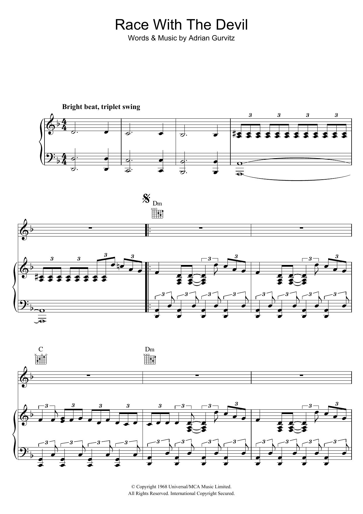 Girlschool Race With The Devil sheet music notes and chords arranged for Piano, Vocal & Guitar Chords