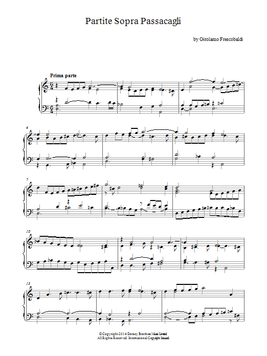 Girolamo Frescobaldi Partite Sopra Passacagli sheet music notes and chords arranged for Piano Solo
