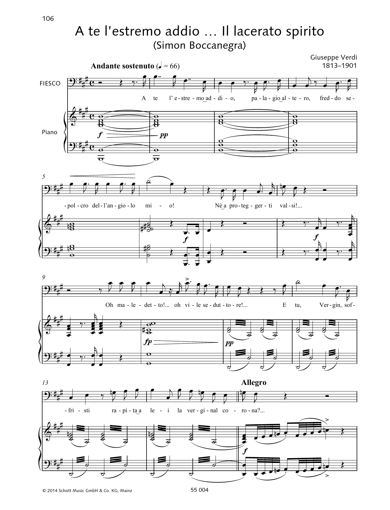 Giuseppe Verdi A te l'estremo addio... Il lacerato spirito sheet music notes and chords arranged for Piano & Vocal