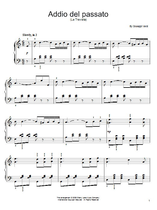 Giuseppe Verdi Addio del passato sheet music notes and chords arranged for Easy Piano