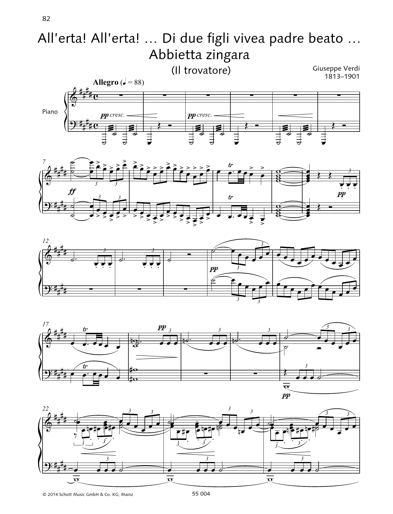 Giuseppe Verdi All'erta! All'erta!... Di due figli vivea padre beato... Abbietta zingara sheet music notes and chords arranged for Piano & Vocal
