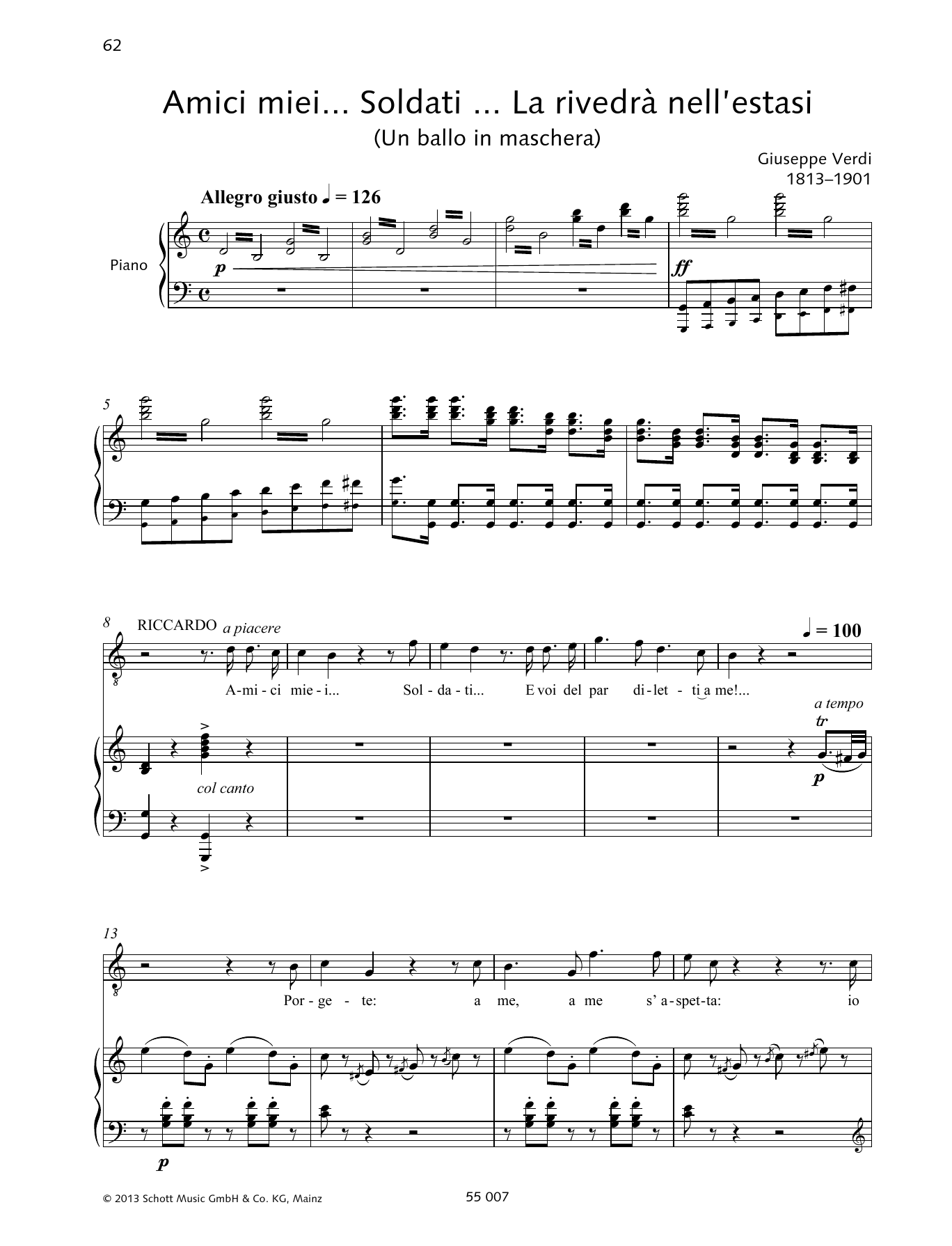 Giuseppe Verdi Amici miei ... Soldati ... La rivedra nell'estasi sheet music notes and chords arranged for Piano & Vocal