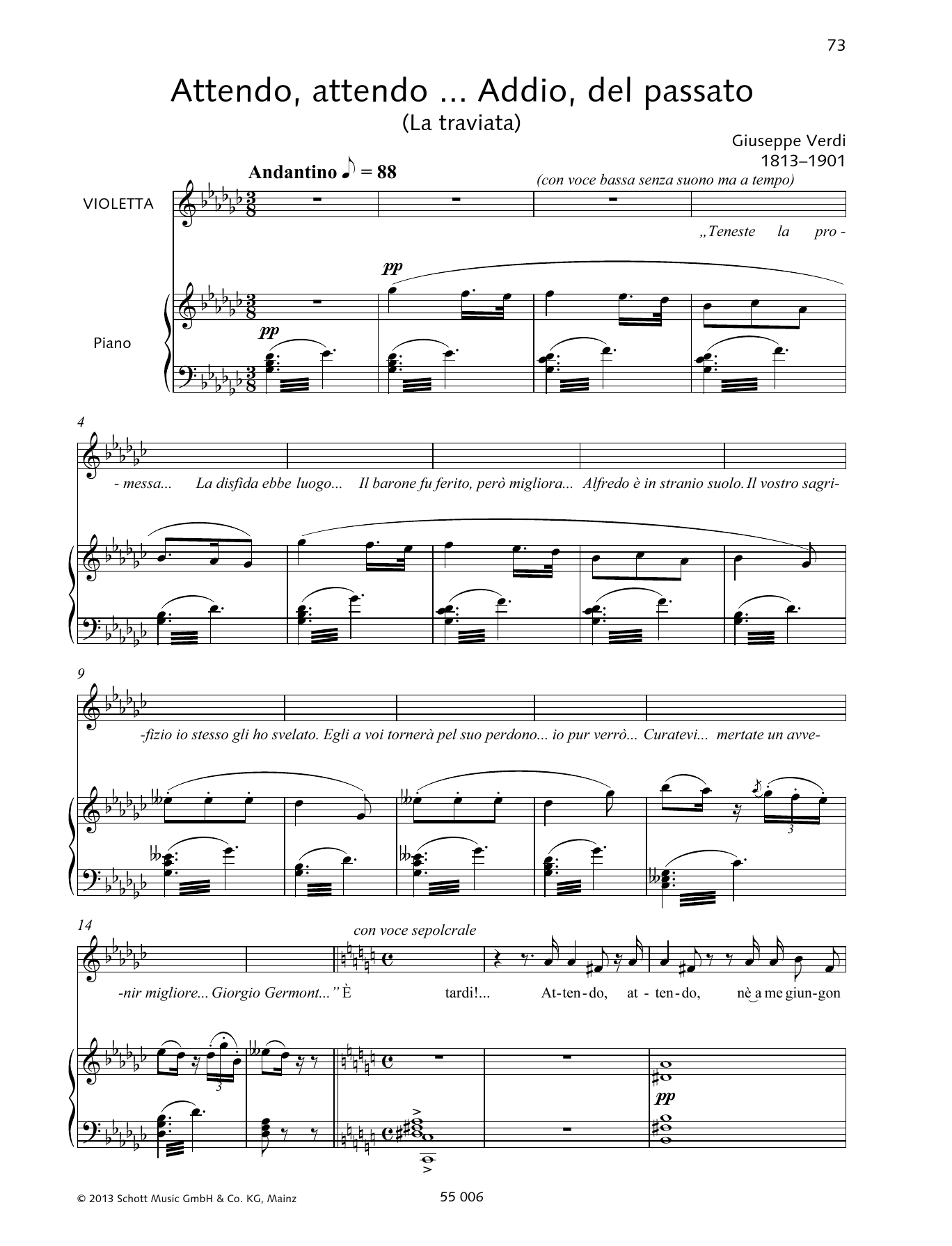 Giuseppe Verdi Attendo, attendo ... Addio, del passato sheet music notes and chords arranged for Piano & Vocal
