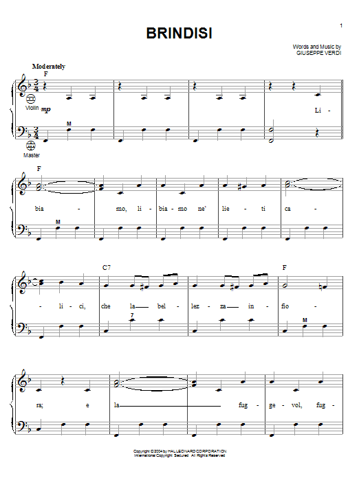 Giuseppe Verdi Brindisi sheet music notes and chords arranged for Accordion