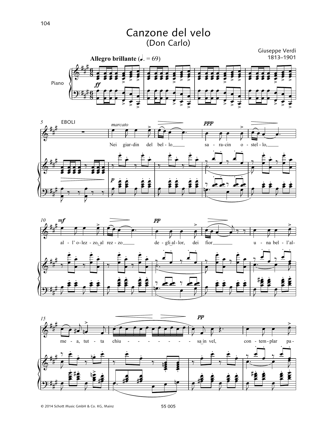 Giuseppe Verdi Canzone del velo sheet music notes and chords arranged for Piano & Vocal