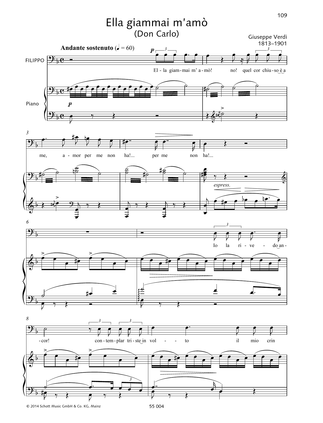 Giuseppe Verdi Ella giammai m'amò sheet music notes and chords arranged for Piano & Vocal