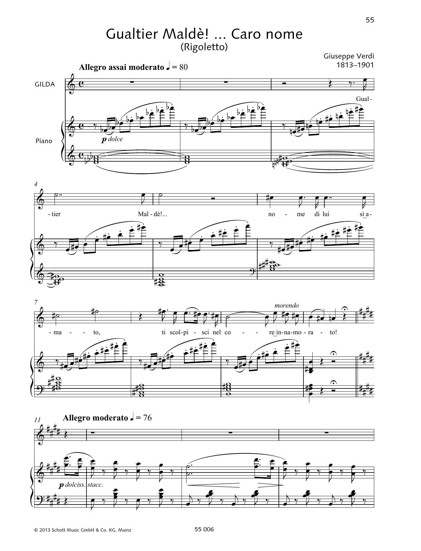 Giuseppe Verdi Gualtier Maldè!...Caro nome sheet music notes and chords arranged for Piano & Vocal