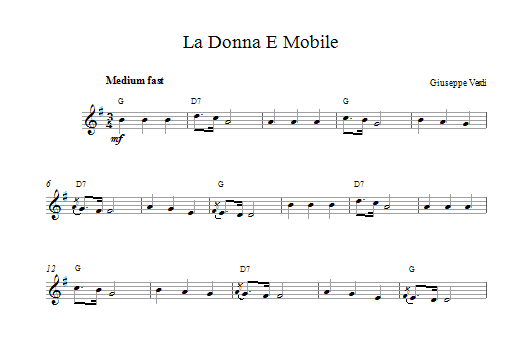Giuseppe Verdi La Donna e Mobile sheet music notes and chords arranged for Guitar Ensemble