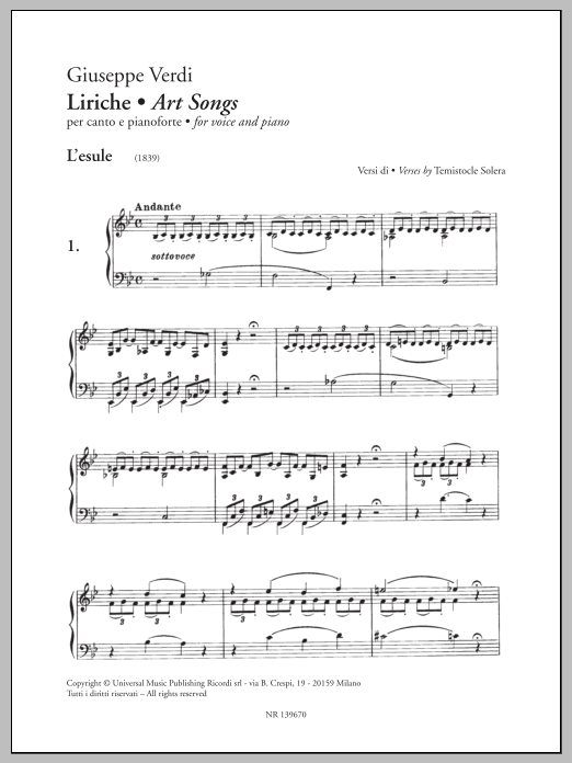 Giuseppe Verdi Liriche (Art Songs) sheet music notes and chords arranged for Piano & Vocal