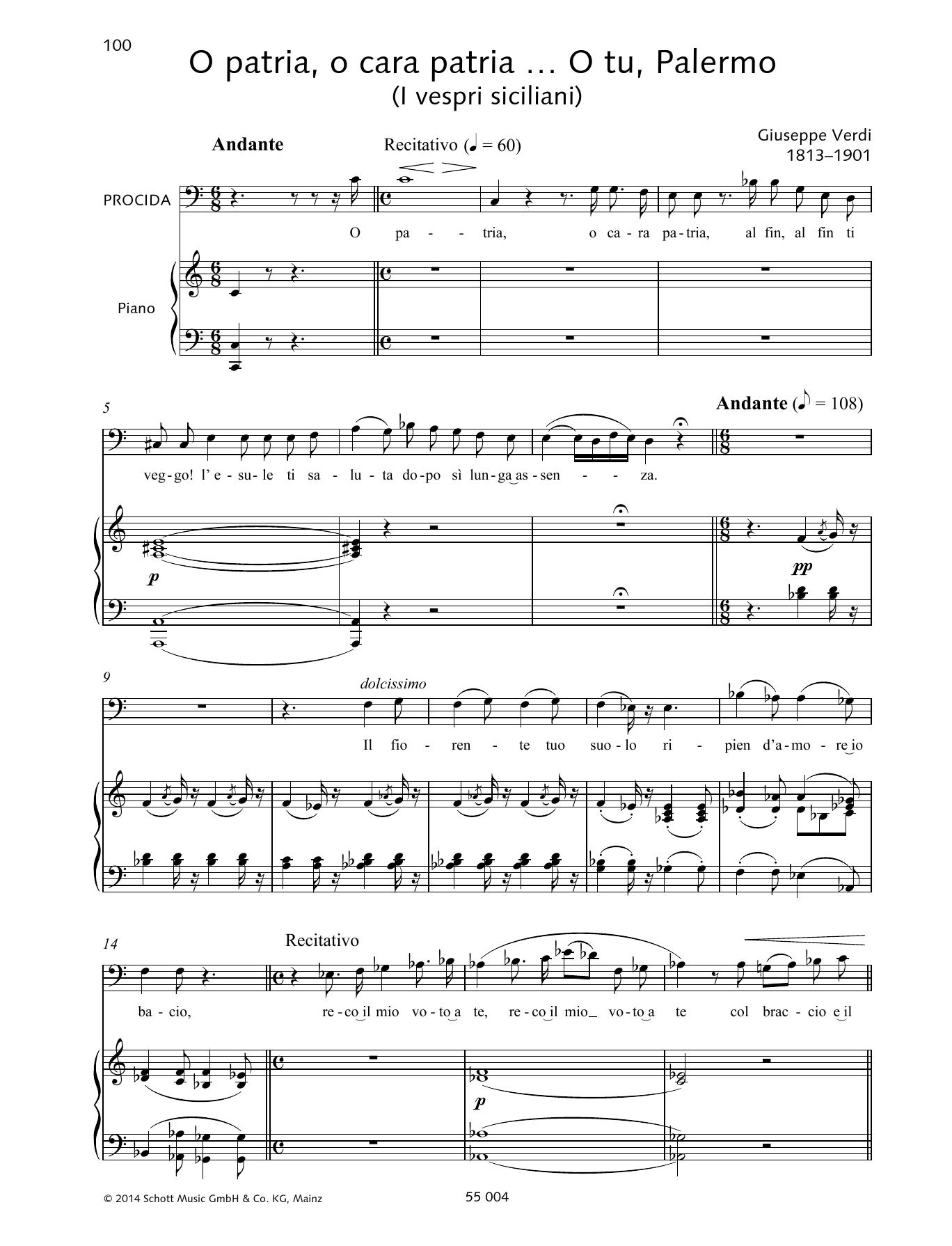 Giuseppe Verdi O patria, o cara patria... O tu, Palermo sheet music notes and chords arranged for Piano & Vocal