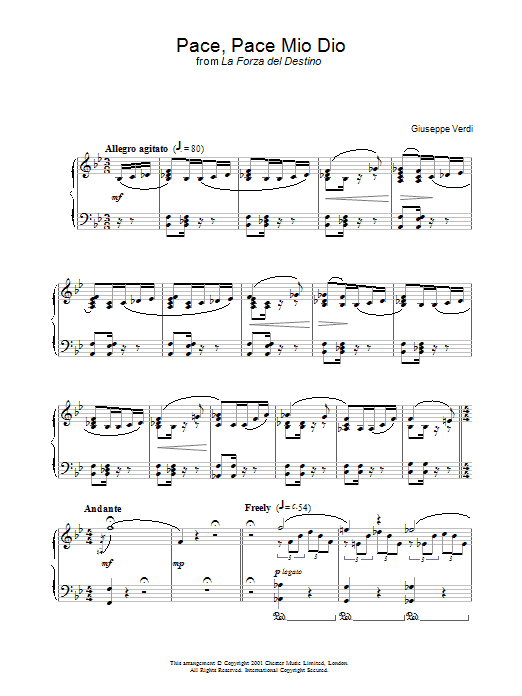 Giuseppe Verdi Pace, Pace Mio Dio From 'la Forza Del Destino' sheet music notes and chords arranged for Piano Solo