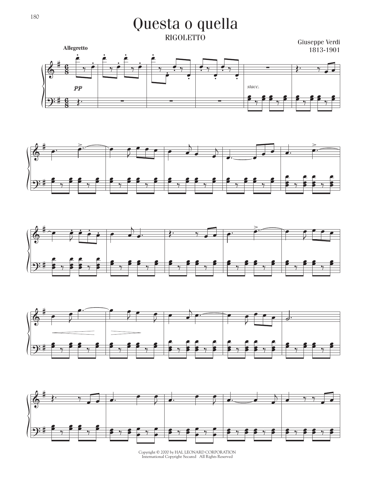 Giuseppe Verdi Questa O Quella sheet music notes and chords arranged for Piano Solo