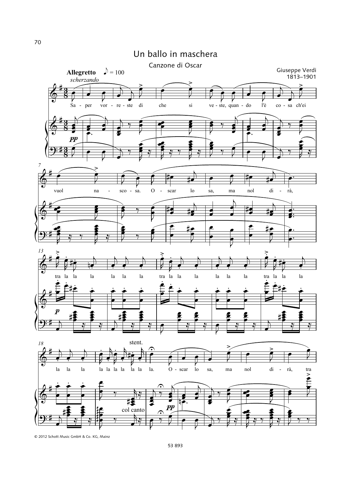 Giuseppe Verdi Saper vorreste di che si veste sheet music notes and chords arranged for Piano & Vocal