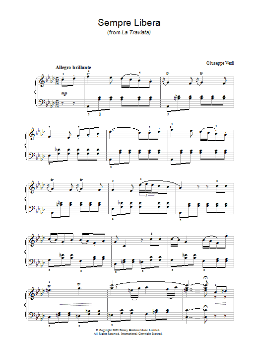 Giuseppe Verdi Sempre Libera (from La Traviata) sheet music notes and chords arranged for Piano Solo