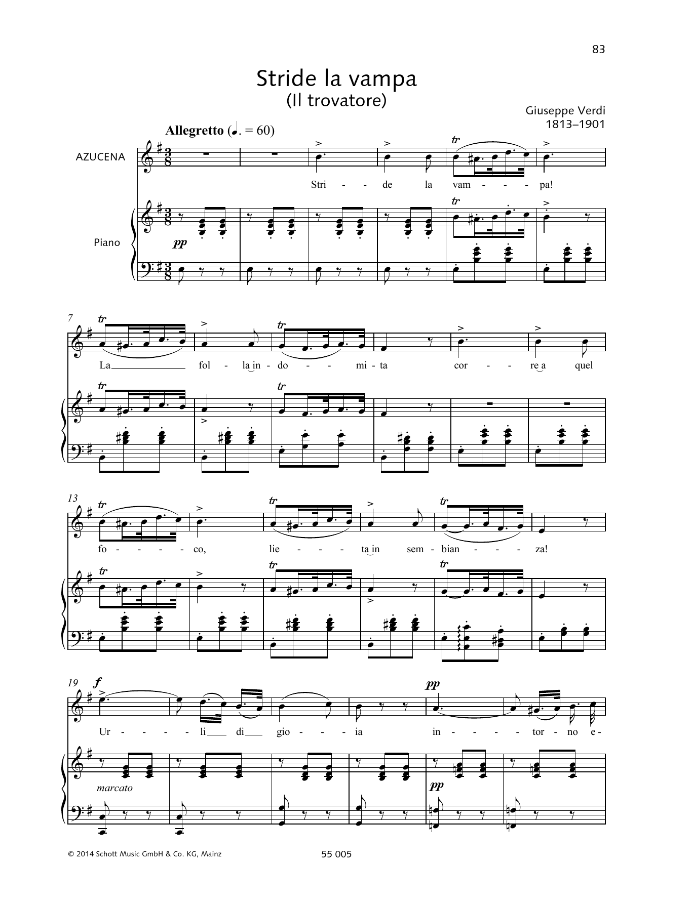 Giuseppe Verdi Stride La Vampa sheet music notes and chords arranged for Piano Solo