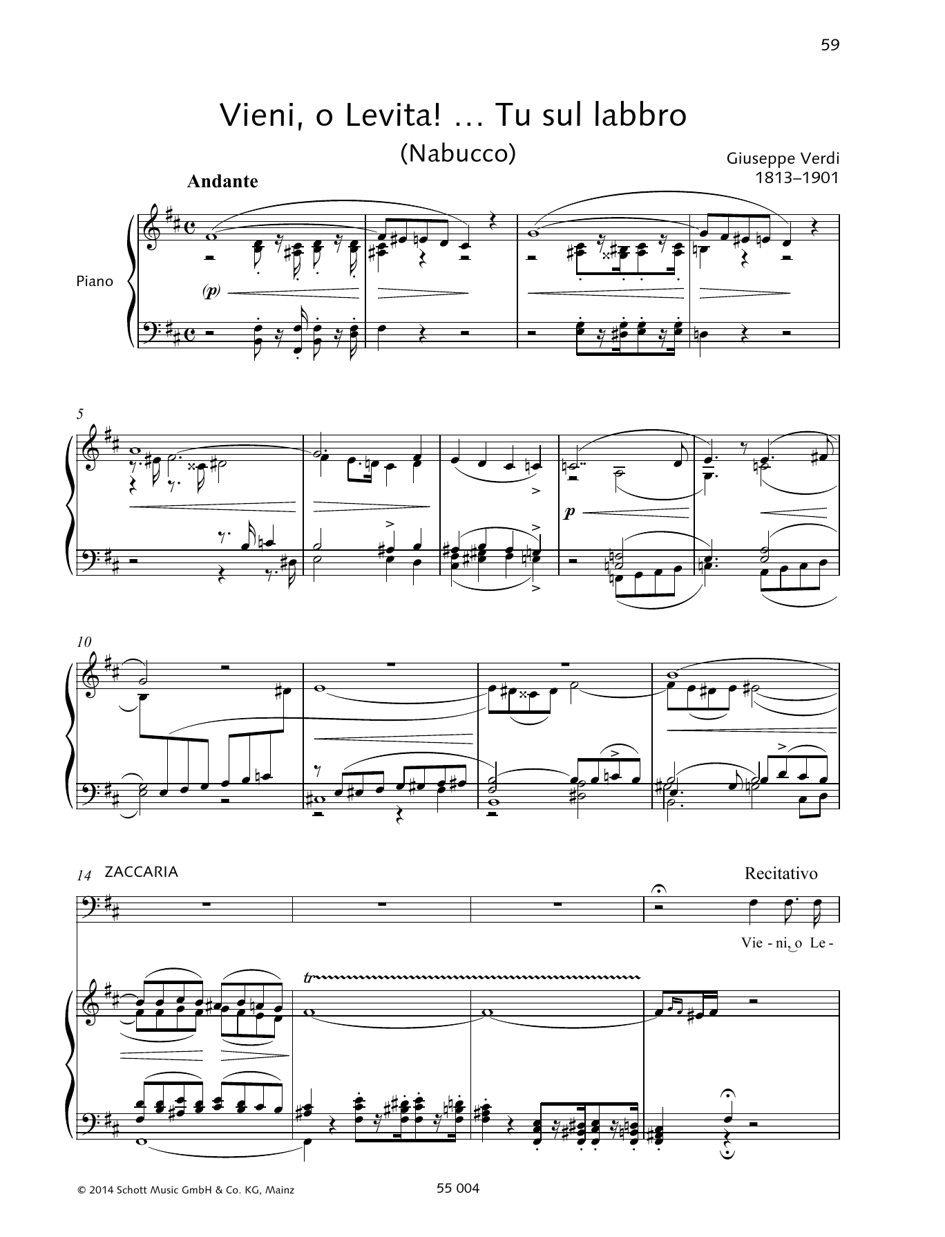 Giuseppe Verdi Vieni, o Levita!... Tu sul labbro sheet music notes and chords arranged for Piano & Vocal