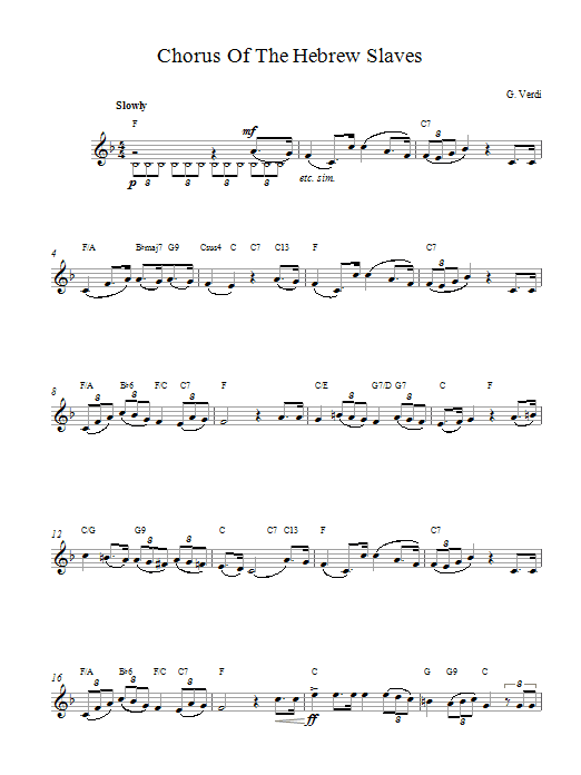 Giuseppe Verdi Chorus Hebrew Slaves sheet music notes and chords arranged for Lead Sheet / Fake Book