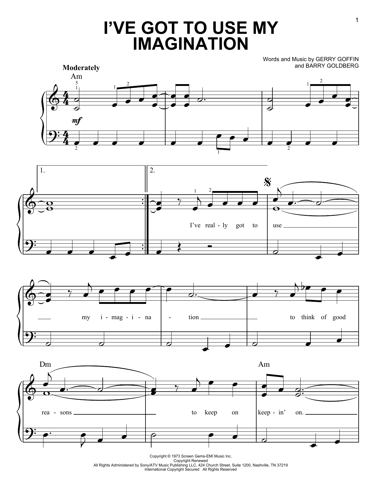 Gladys Knight & The Pips I've Got To Use My Imagination sheet music notes and chords arranged for Very Easy Piano