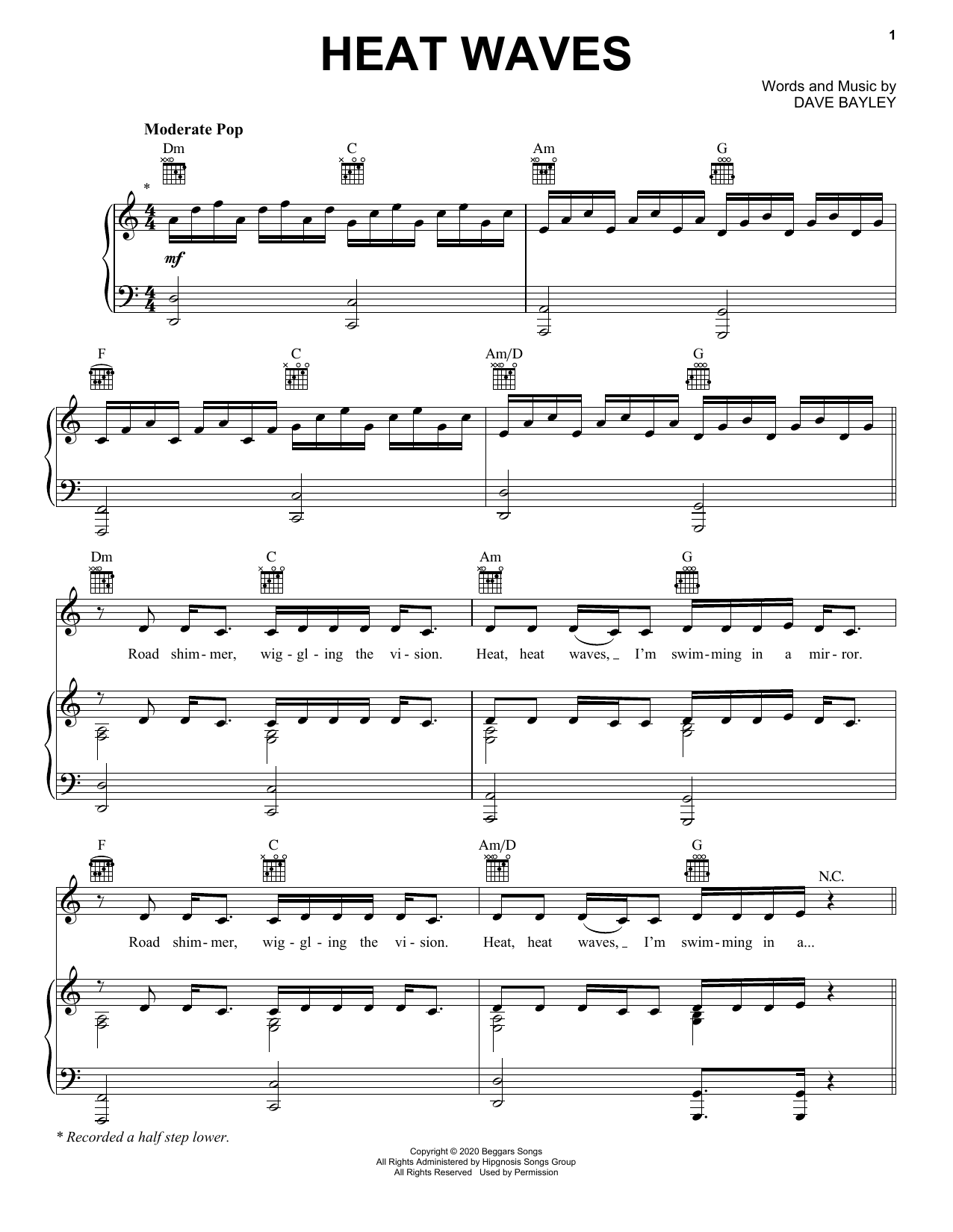 Glass Animals Heat Waves sheet music notes and chords arranged for Alto Sax Duet