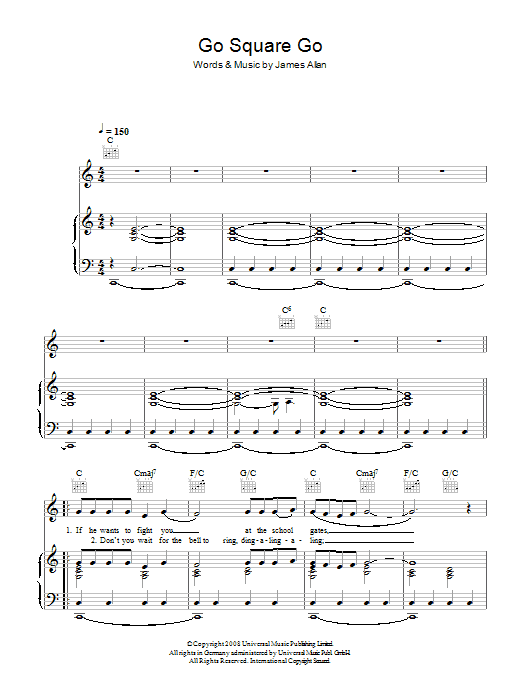 Glasvegas Go Square Go sheet music notes and chords arranged for Piano, Vocal & Guitar Chords
