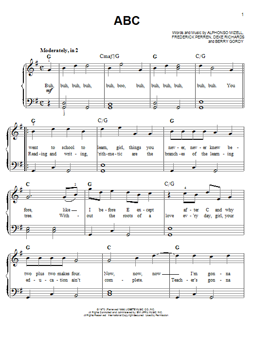 Glee Cast ABC sheet music notes and chords arranged for Piano, Vocal & Guitar Chords (Right-Hand Melody)