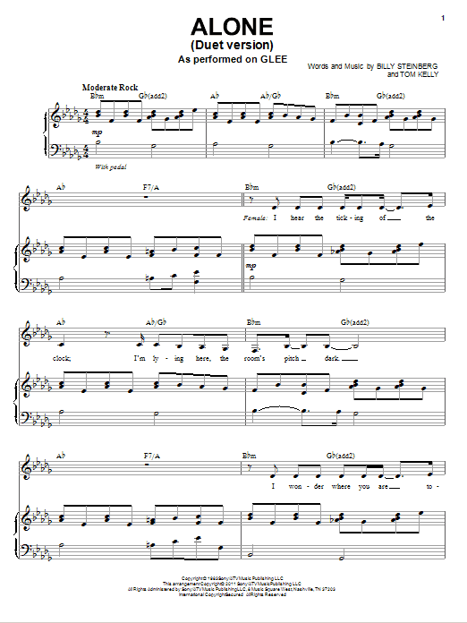 Glee Cast Alone (Vocal Duet) sheet music notes and chords arranged for Piano & Vocal