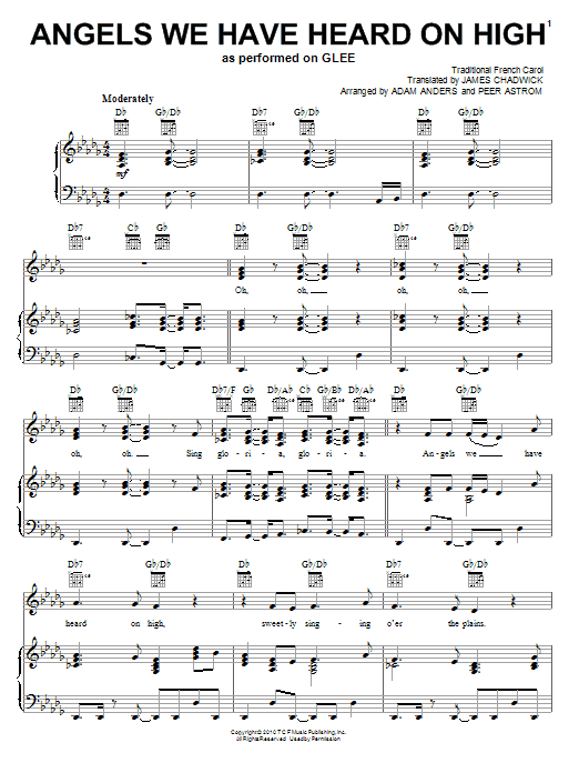 Glee Cast Angels We Have Heard On High sheet music notes and chords arranged for Piano, Vocal & Guitar Chords (Right-Hand Melody)