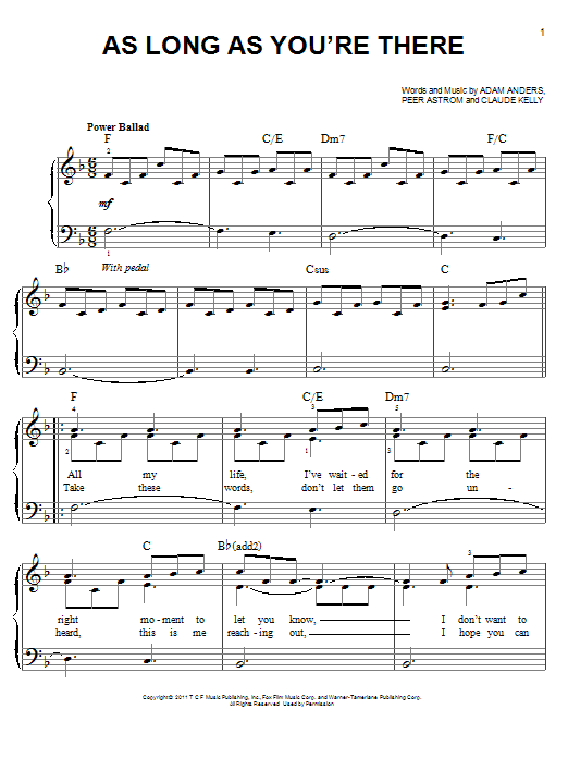 Glee Cast As Long As You're There sheet music notes and chords arranged for Piano, Vocal & Guitar Chords (Right-Hand Melody)