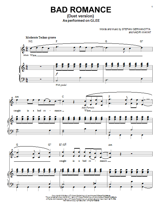 Glee Cast Bad Romance (Vocal Duet) sheet music notes and chords arranged for Piano & Vocal