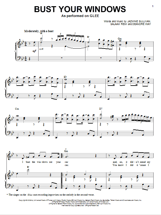 Glee Cast Bust Your Windows sheet music notes and chords arranged for Piano & Vocal