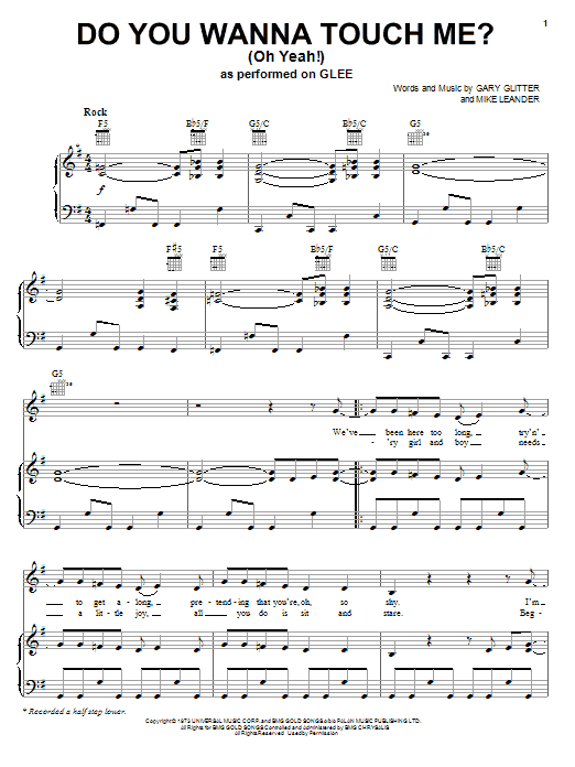 Glee Cast Do You Wanna Touch Me?  (Oh Yeah!) sheet music notes and chords arranged for Piano, Vocal & Guitar Chords (Right-Hand Melody)