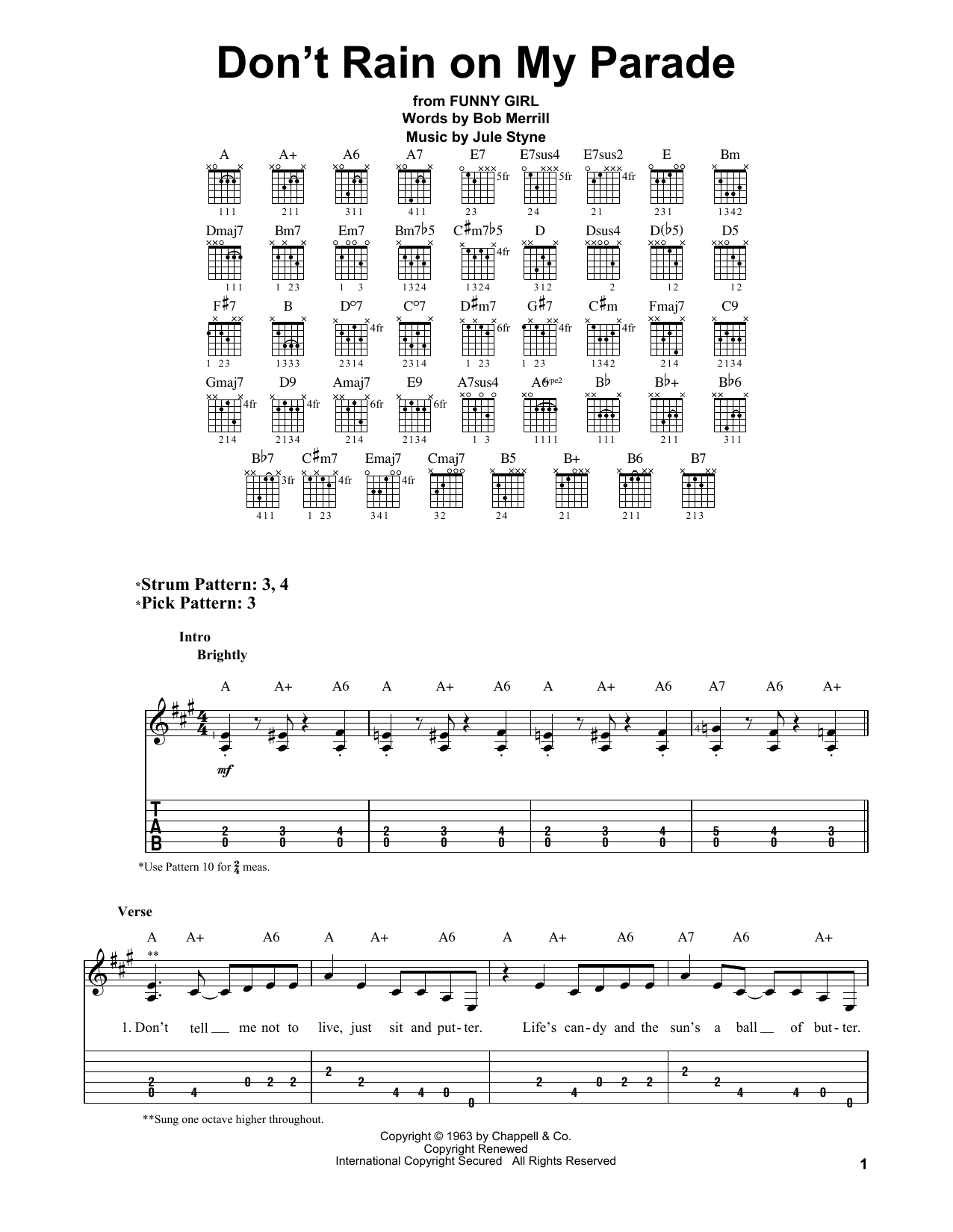 Glee Cast Don't Rain On My Parade sheet music notes and chords arranged for Easy Guitar Tab